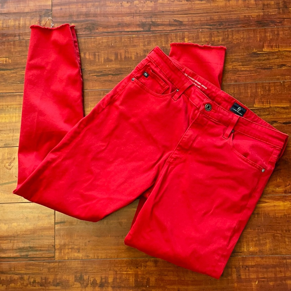 AG red skinny jeans high waist Farrah